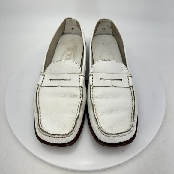 Tod's Penny Loafers White Leather Slip On Driving Flat Women Shoes Sz 7 EU 37 - Picture 3 of 13